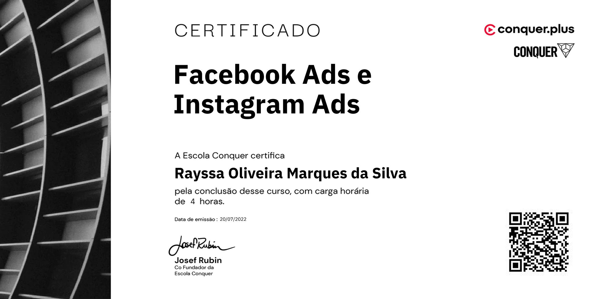 Certificado de Facebook Ads e Instagram Ads